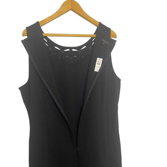 Talbots Black Velvet Cut Out Embroidered Bow Sleeveless Dress Size 16 NWT - Picture 7 of 12
